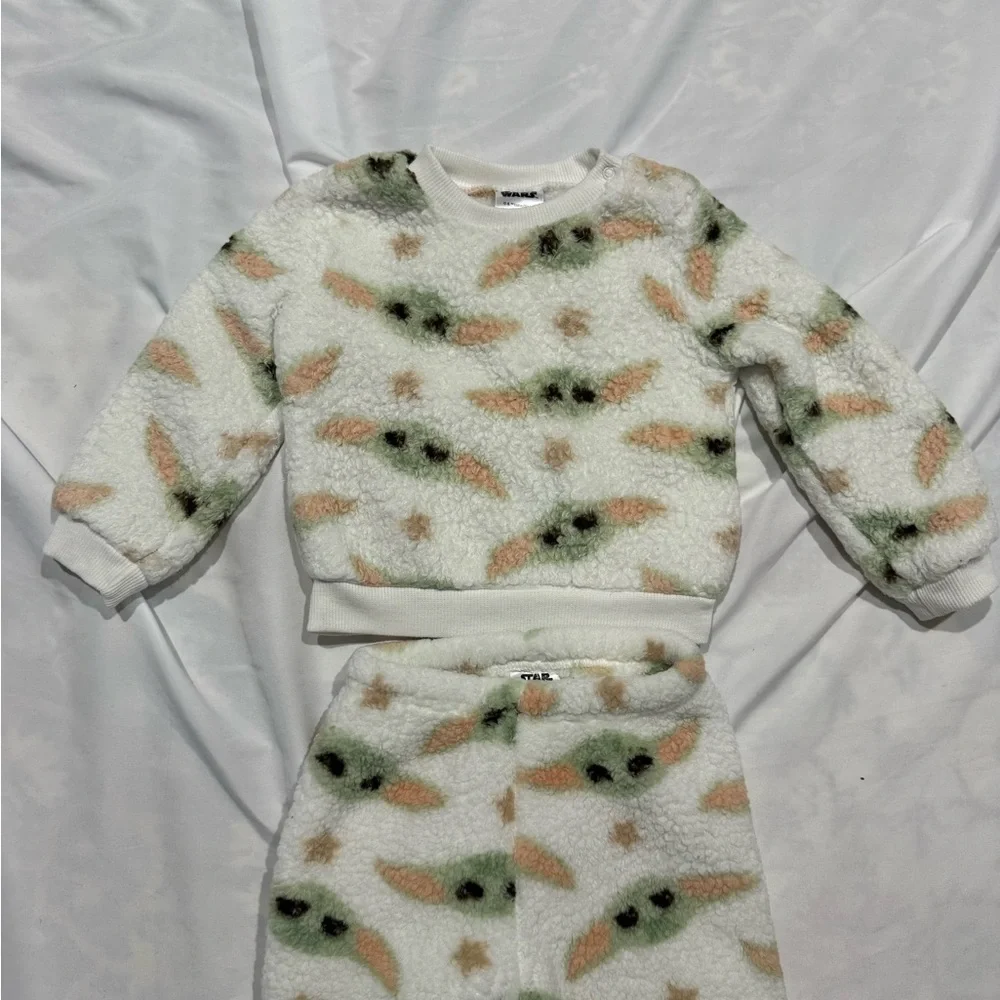 🌸406 Disney Star Wars Grogu Baby Yoda Fuzzy Sherpa Pajama Set 24M Mandalorian